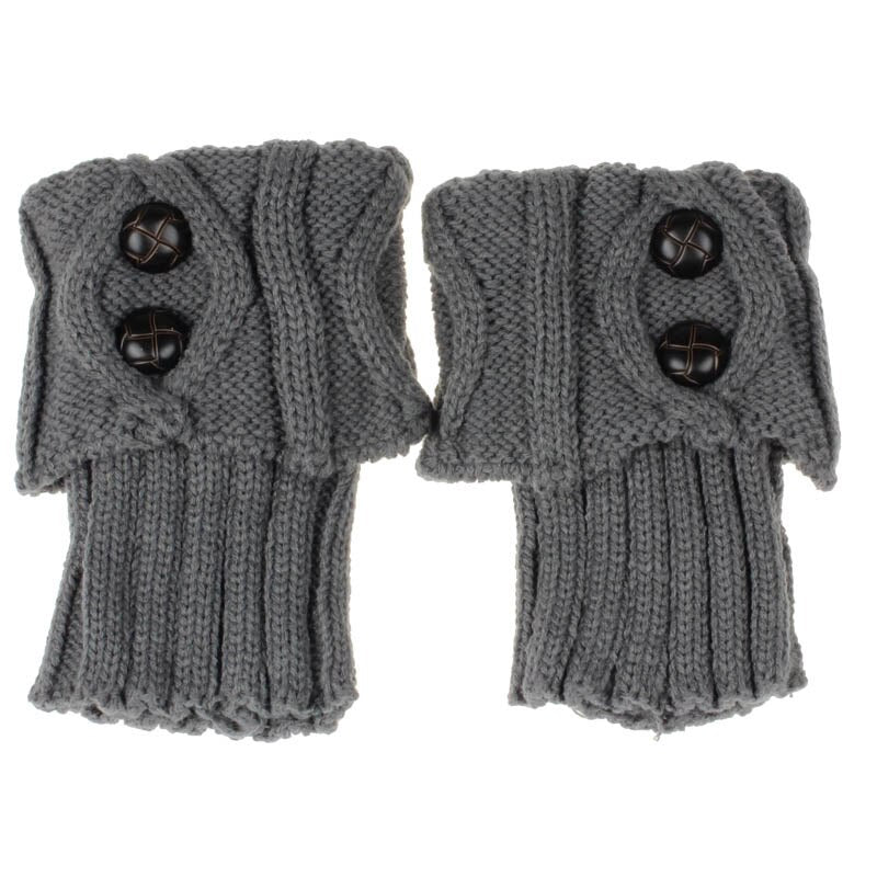 Gebreide beenwarmers met knoopdetail – Elastische kabelgebreide laarsmanchetten voor de winter