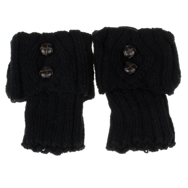 Gebreide beenwarmers met knoopdetail – Elastische kabelgebreide laarsmanchetten voor de winter