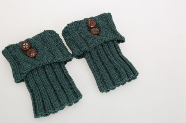 Gebreide beenwarmers met knoopdetail – Elastische kabelgebreide laarsmanchetten voor de winter