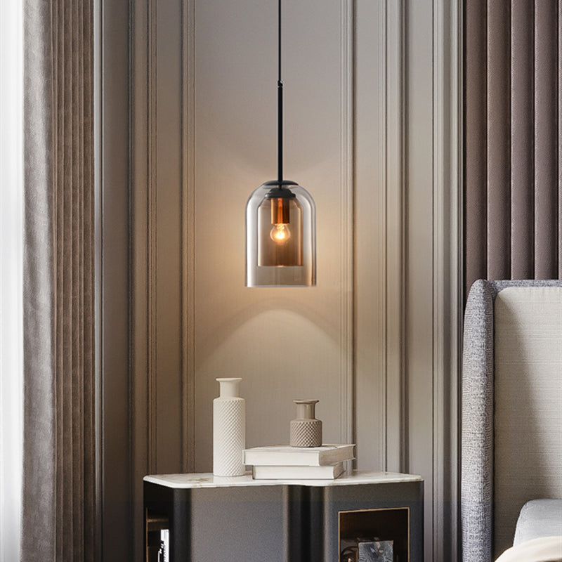 Doppellagige Glas-Pendelleuchte für Kücheninsel & Esszimmer – Mattschwarzes Eisen mit verstellbarem 200-cm-Kabel, E27-Fassung – Modern Industrial | Thomler