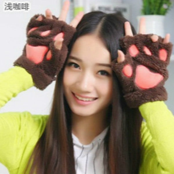 Plush Half-Finger Mittens with Fold-Back Flap – Fleece Fingerless Gloves for Women & Men