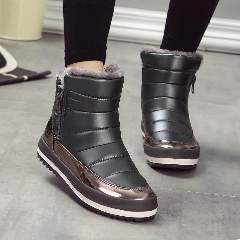 Women's Zip-Up Winter Ankle Boots with Plush Lining – Flat Sole Comfort Booties for Cold Weather & Snow