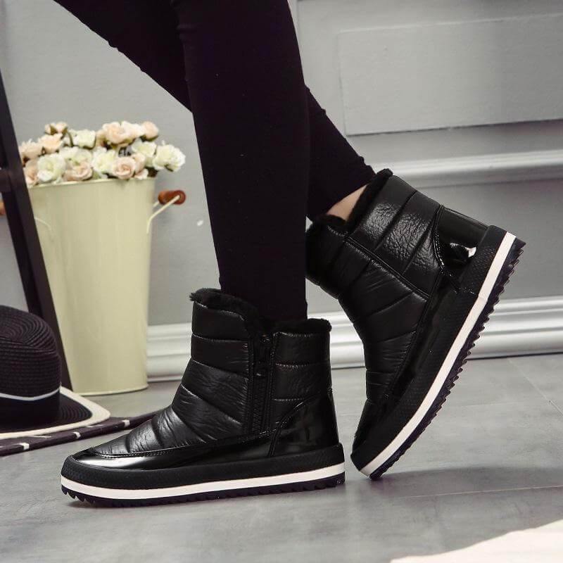 Women's Zip-Up Winter Ankle Boots with Plush Lining – Flat Sole Comfort Booties for Cold Weather & Snow