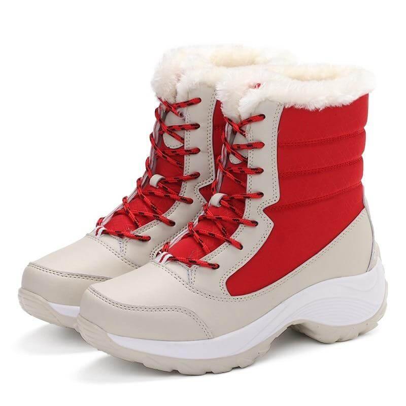 Damen-Schneestiefel – wasserdichte, isolierte Winterschuhe zum Hineinschlüpfen mit Plateausohle und Plüschfutter für kaltes Wetter