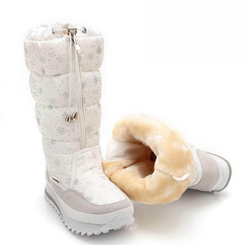 Waterdichte, gevoerde winterlaarzen voor dames – halflange snowboots met fleecevoering, ronde neus en ritssluiting aan de zijkant voor koud weer