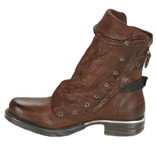 Damen-Winterstiefeletten mit gerafftem Detail & seitlichem Reißverschluss – Flache vegane Lederstiefelette mit runder Zehenkappe für kaltes Wetter