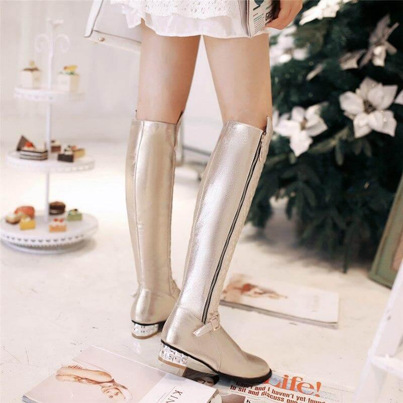 Women's Knee-High Boots with Low Block Heel and Optional Faux-Fur Lining – Zip-Up Winter Footwear for Cold Weather
