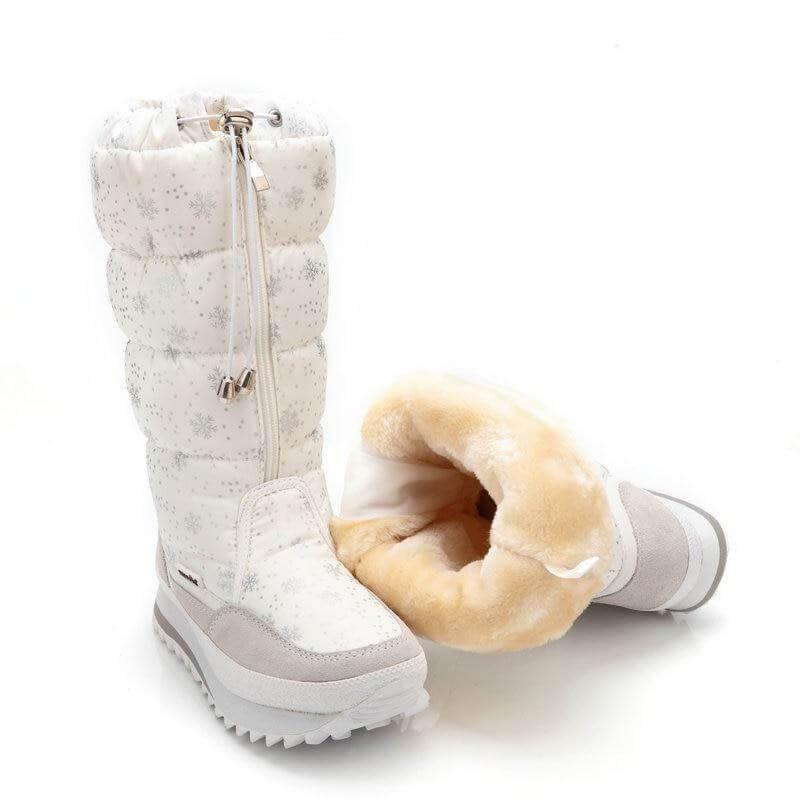 Women's Knee-High Plush-Lined Winter Boots – Lightweight Nylon Snow Boots with Side Zip, Round Toe & Low Heel for Cold Weather