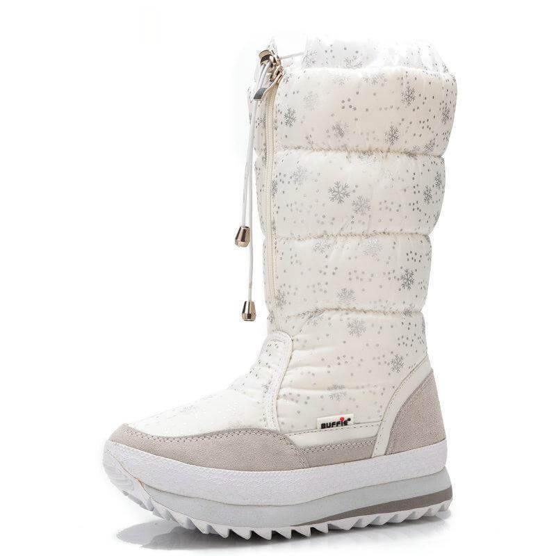 Women's Knee-High Plush-Lined Winter Boots – Lightweight Nylon Snow Boots with Side Zip, Round Toe & Low Heel for Cold Weather
