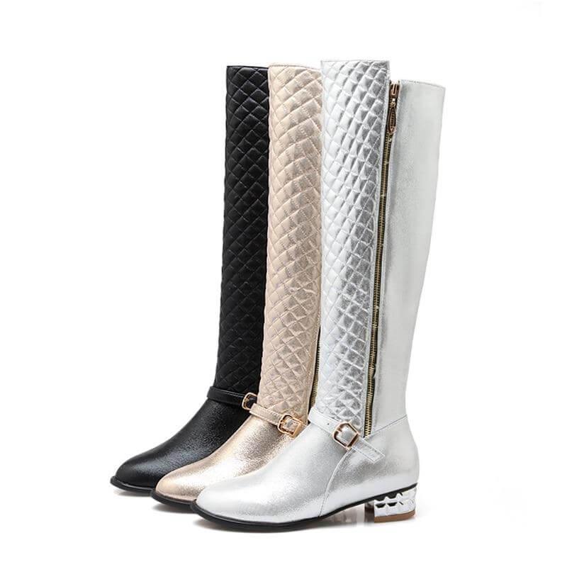 Women's Knee-High Boots with Low Block Heel and Optional Faux-Fur Lining – Zip-Up Winter Footwear for Cold Weather