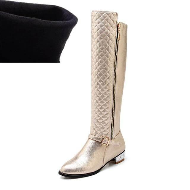 Women's Knee-High Boots with Low Block Heel and Optional Faux-Fur Lining – Zip-Up Winter Footwear for Cold Weather