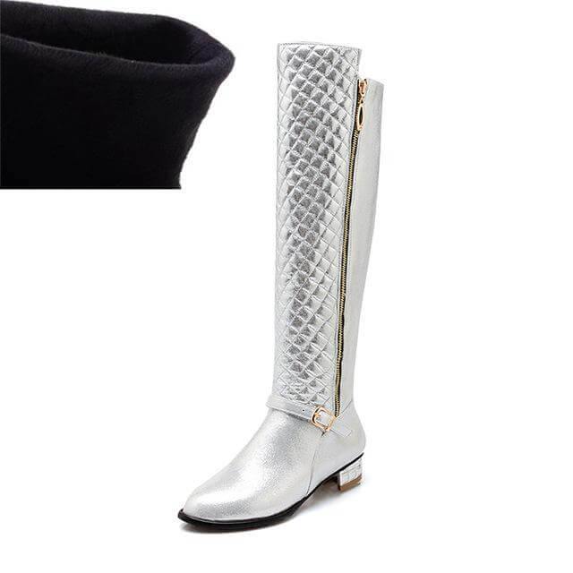 Women's Knee-High Boots with Low Block Heel and Optional Faux-Fur Lining – Zip-Up Winter Footwear for Cold Weather