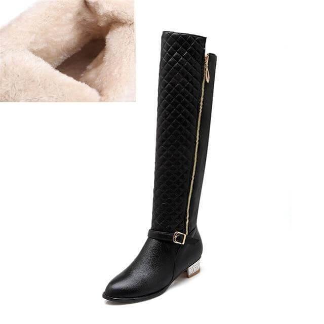 Women's Knee-High Boots with Low Block Heel and Optional Faux-Fur Lining – Zip-Up Winter Footwear for Cold Weather