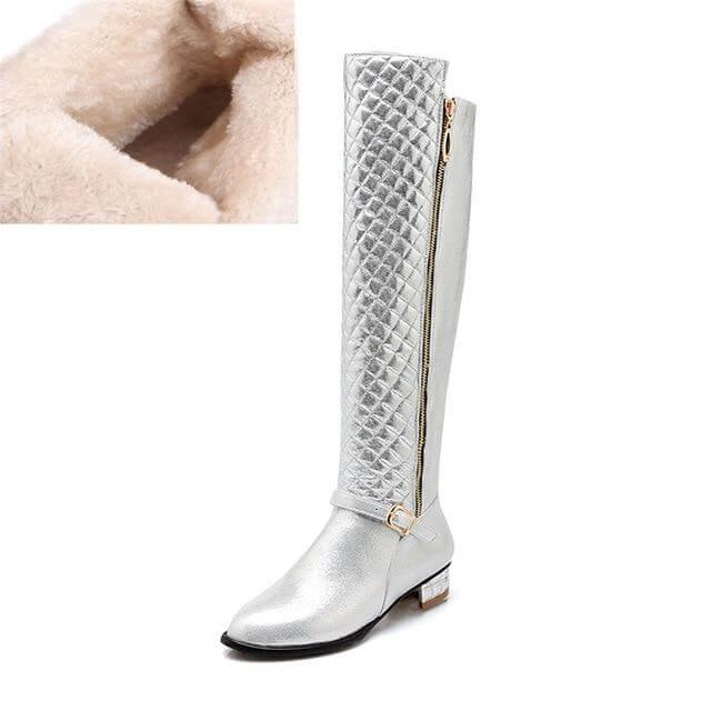 Women's Knee-High Boots with Low Block Heel and Optional Faux-Fur Lining – Zip-Up Winter Footwear for Cold Weather