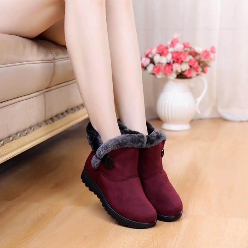 Damen-Stiefeletten für den Schnee mit Flock-Textur & Plüschfutter – Lässige Winterschuhe für den Alltag