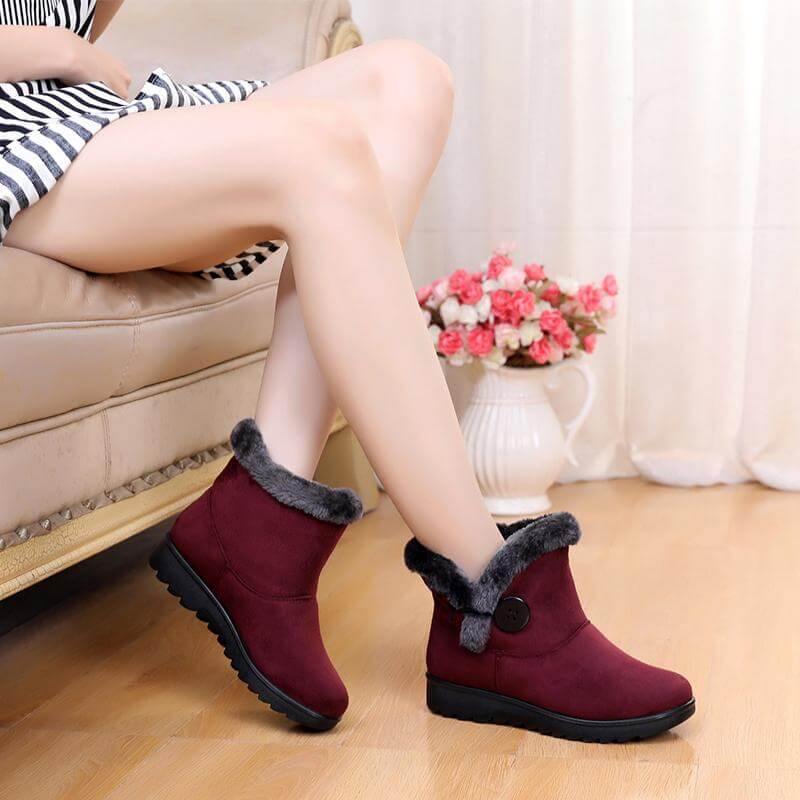 Damen-Stiefeletten für den Schnee mit Flock-Textur & Plüschfutter – Lässige Winterschuhe für den Alltag