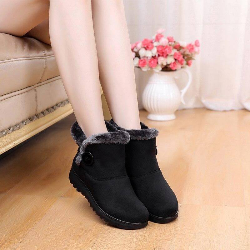 Damen-Stiefeletten für den Schnee mit Flock-Textur & Plüschfutter – Lässige Winterschuhe für den Alltag
