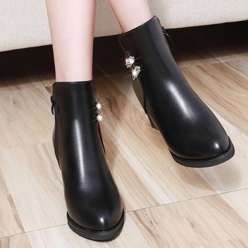 Women's Crystal-Accent Ankle Boots with Block Heel & Side Zipper