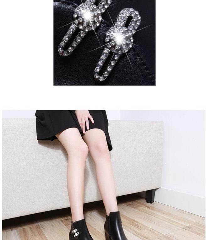 Women's Crystal-Accent Ankle Boots with Block Heel & Side Zipper