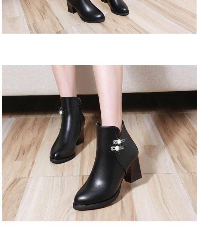 Women's Crystal-Accent Ankle Boots with Block Heel & Side Zipper