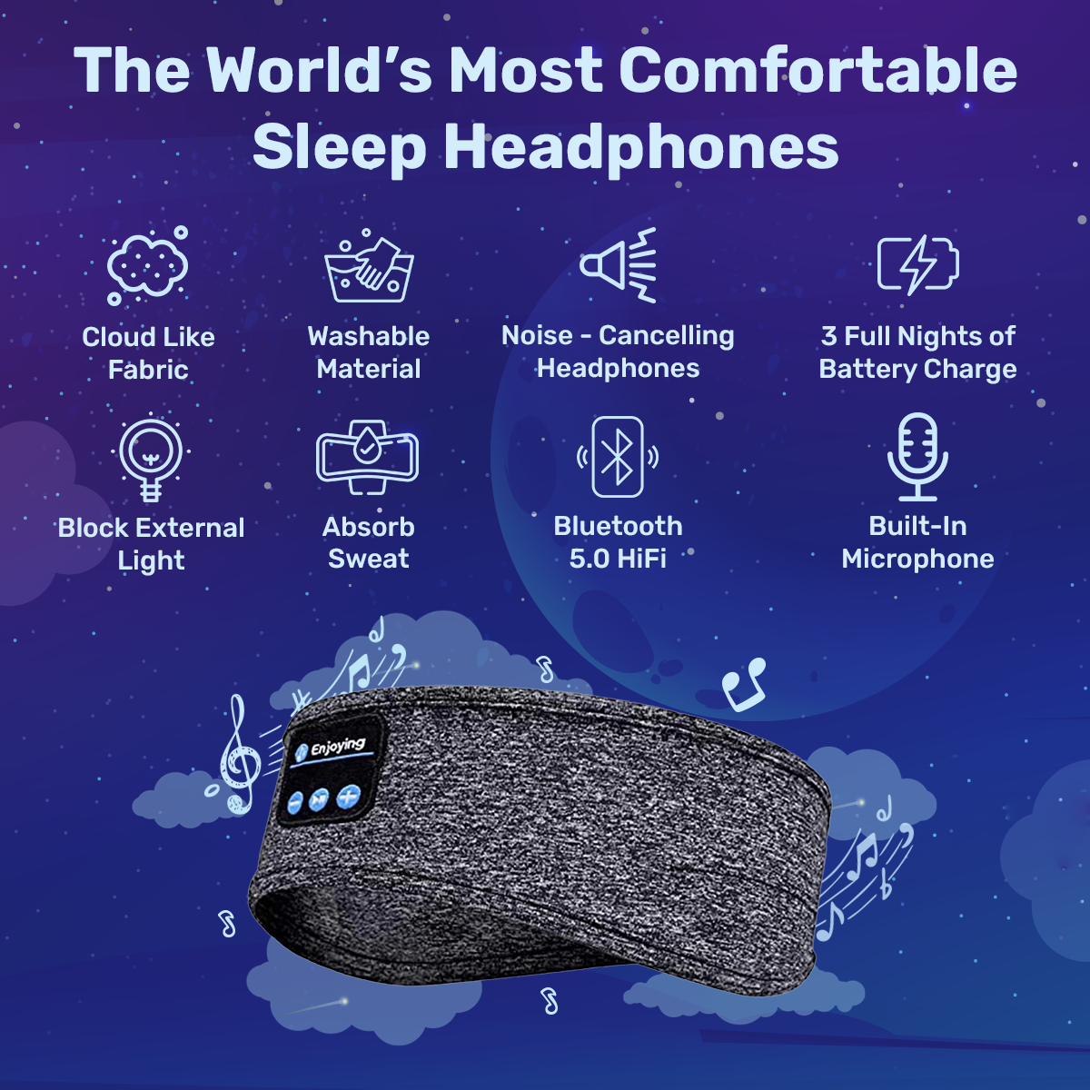 Schlaf-Stirnband mit Kopfhörern, weich, waschbar, kabellos, Bluetooth, für Schlaflosigkeit, Schnarchen, Lärmschutz, Meditation, Reise-Headset, Grau Schwarz