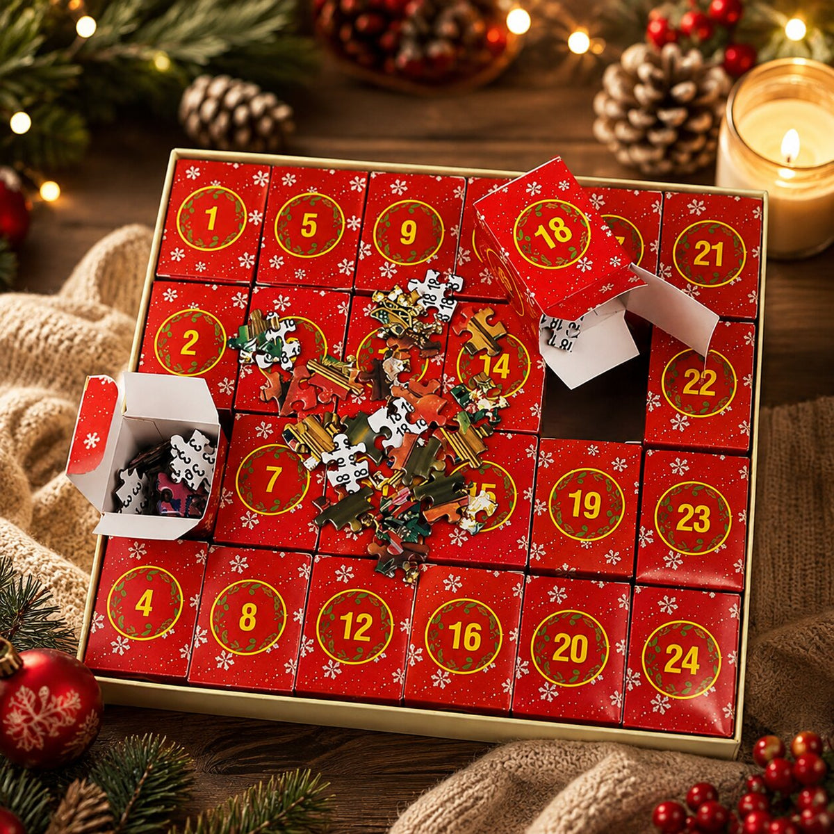 Holiday Countdown Jigsaw Calendar – 1,008-Piece Christmas Puzzle in 24 Daily Segments with Full-Size Guide Poster