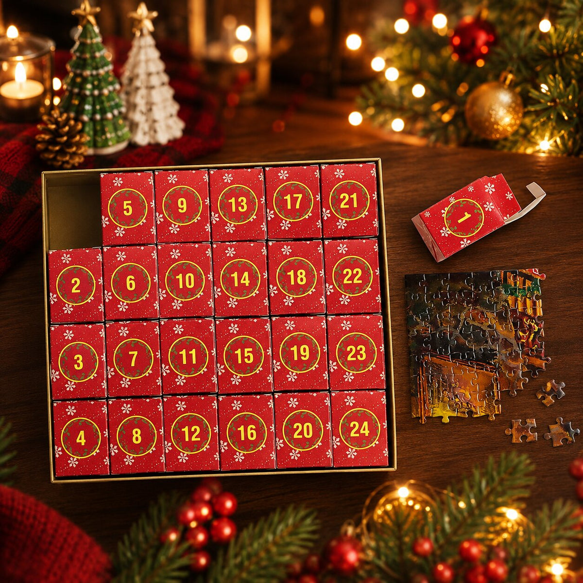 Holiday Countdown Jigsaw Calendar – 1,008-Piece Christmas Puzzle in 24 Daily Segments with Full-Size Guide Poster