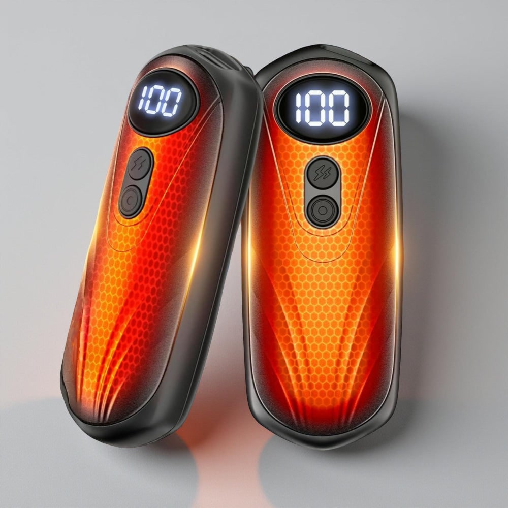 USB Hand Warmers 5-Heat LED Display Pocket Heaters Rechargeable Set 2-Pack for Skiing Winter Commute