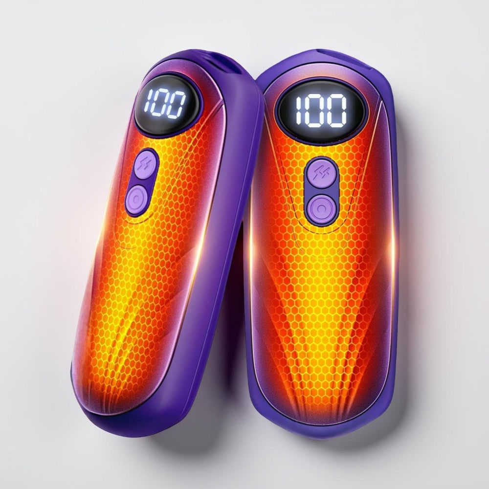 USB Hand Warmers 5-Heat LED Display Pocket Heaters Rechargeable Set 2-Pack for Skiing Winter Commute