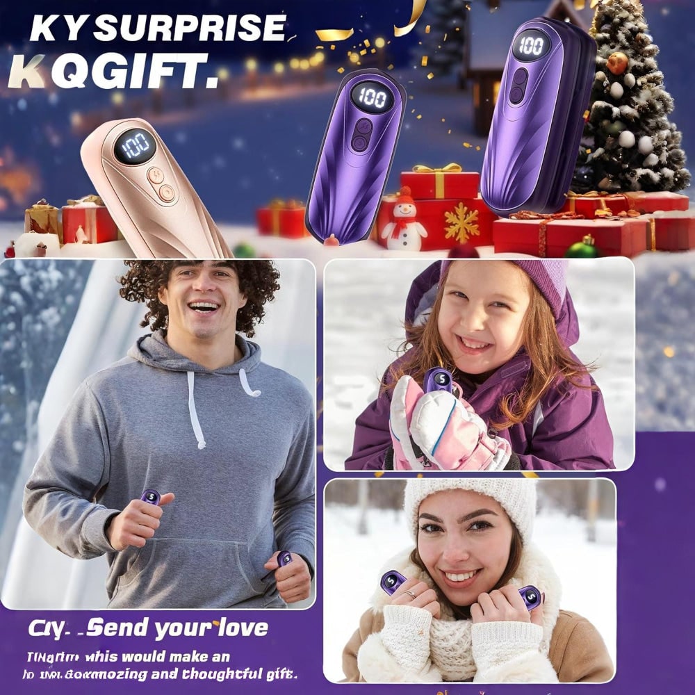 USB Hand Warmers 5-Heat LED Display Pocket Heaters Rechargeable Set 2-Pack for Skiing Winter Commute