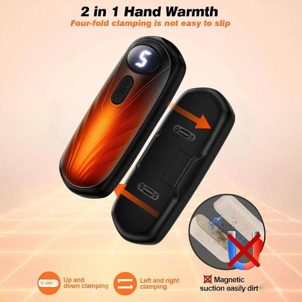 USB Hand Warmers 5-Heat LED Display Pocket Heaters Rechargeable Set 2-Pack for Skiing Winter Commute