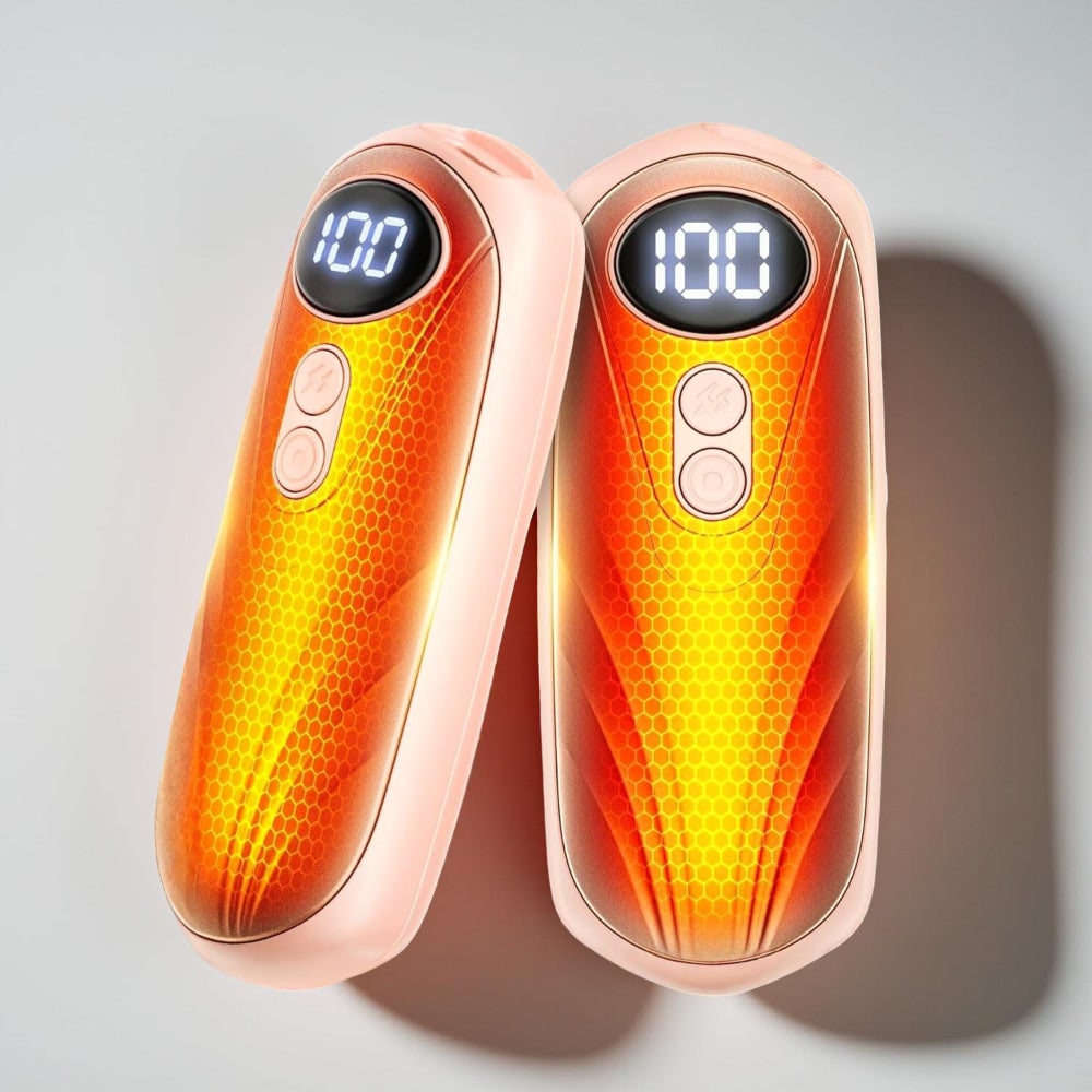USB Hand Warmers 5-Heat LED Display Pocket Heaters Rechargeable Set 2-Pack for Skiing Winter Commute