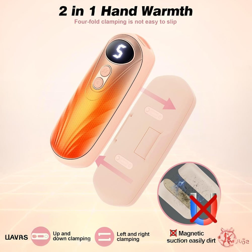 USB Hand Warmers 5-Heat LED Display Pocket Heaters Rechargeable Set 2-Pack for Skiing Winter Commute