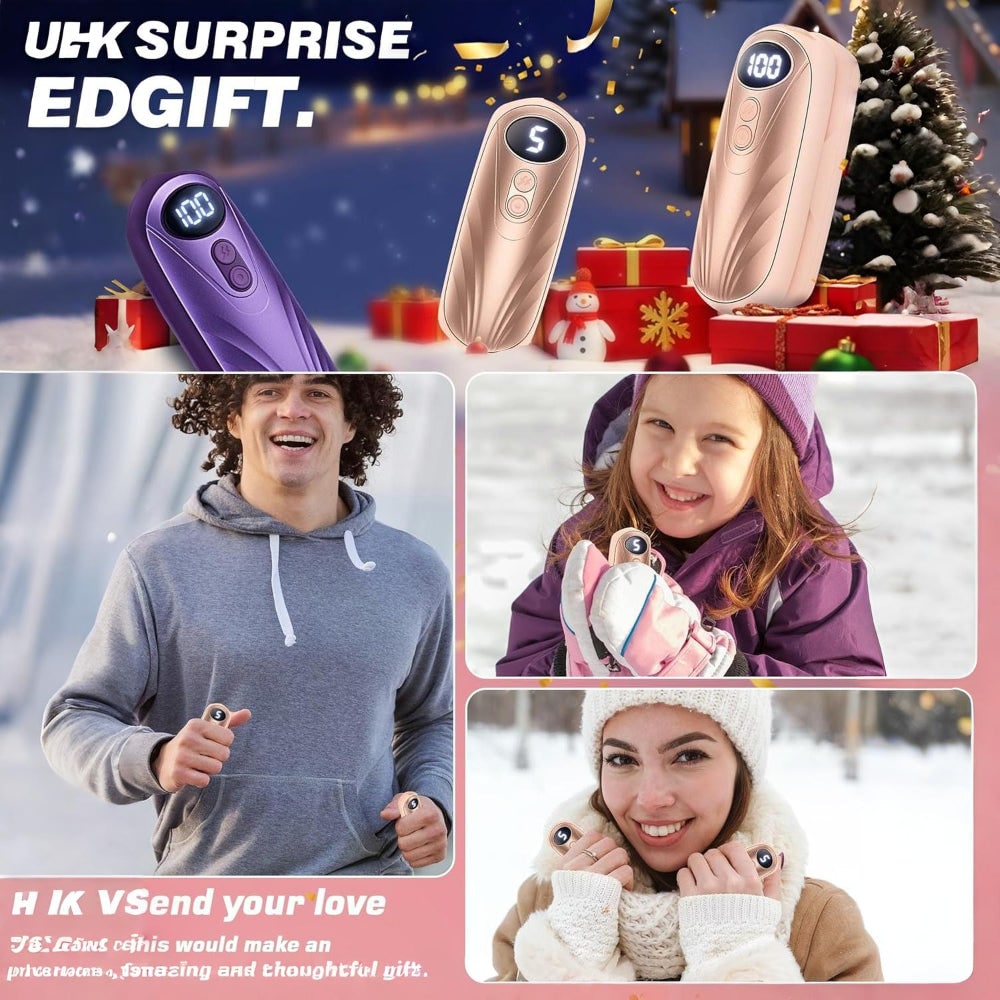 USB Hand Warmers 5-Heat LED Display Pocket Heaters Rechargeable Set 2-Pack for Skiing Winter Commute