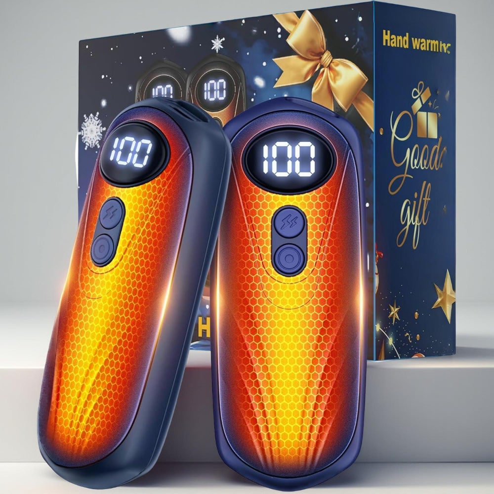 USB Hand Warmers 5-Heat LED Display Pocket Heaters Rechargeable Set 2-Pack for Skiing Winter Commute