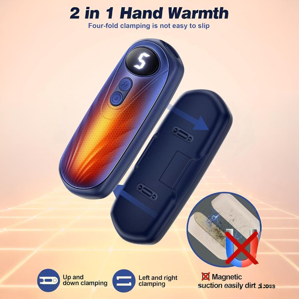 USB Hand Warmers 5-Heat LED Display Pocket Heaters Rechargeable Set 2-Pack for Skiing Winter Commute