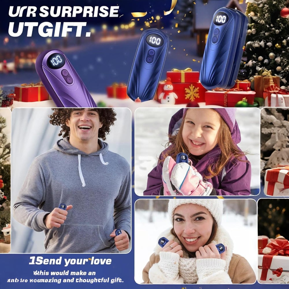 USB Hand Warmers 5-Heat LED Display Pocket Heaters Rechargeable Set 2-Pack for Skiing Winter Commute