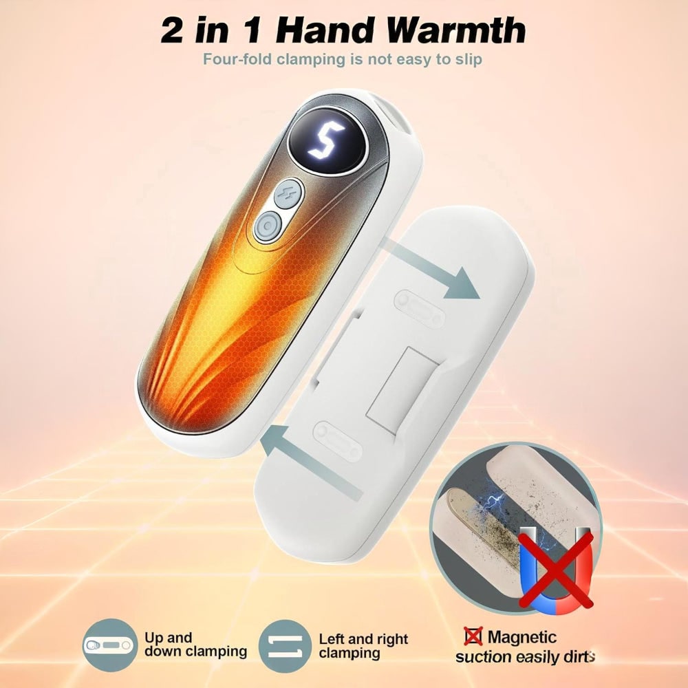 USB Hand Warmers 5-Heat LED Display Pocket Heaters Rechargeable Set 2-Pack for Skiing Winter Commute