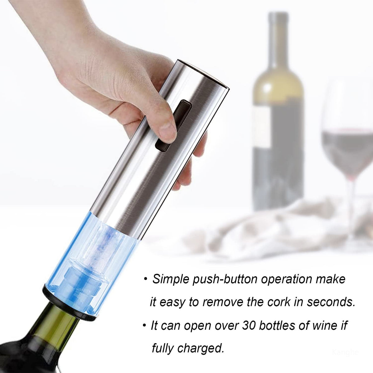 Automatic Wine Bottle Opener Cordless Rechargeable Set with Vacuum Pump & Pouring Spout for Parties Kitchens Dining Tables Silver Stainless | Thomler