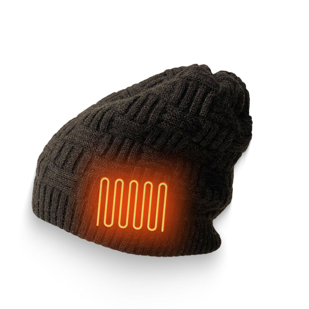 Rechargeable Electric Heated Knit Beanie with Built-In 3400mAh Power Bank for Outdoor Winter Activities