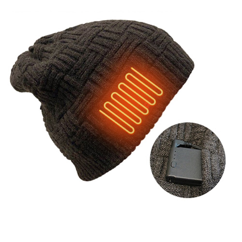 Rechargeable Electric Heated Knit Beanie with Built-In 3400mAh Power Bank for Outdoor Winter Activities