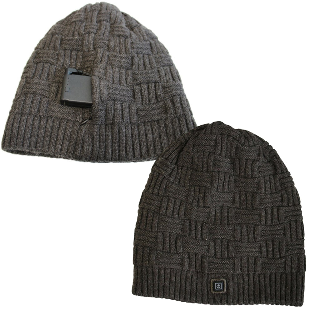 Rechargeable Electric Heated Knit Beanie with Built-In 3400mAh Power Bank for Outdoor Winter Activities