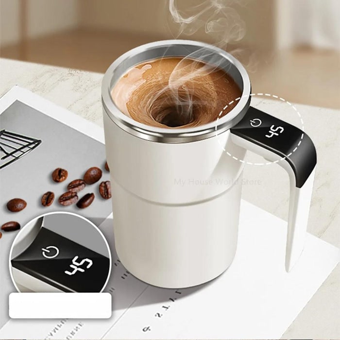 Rechargeable Self-Stirring Mug With Temperature Display