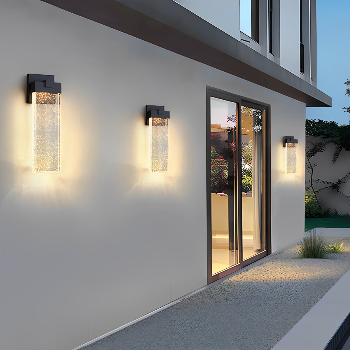 Außenwandleuchte mit Kristalldiffusor – schwarzes Aluminium, warmweiße LED, wasserdicht für Haustür, Terrasse, Gartenweg & Einfahrt – drei Größen | Thomler
