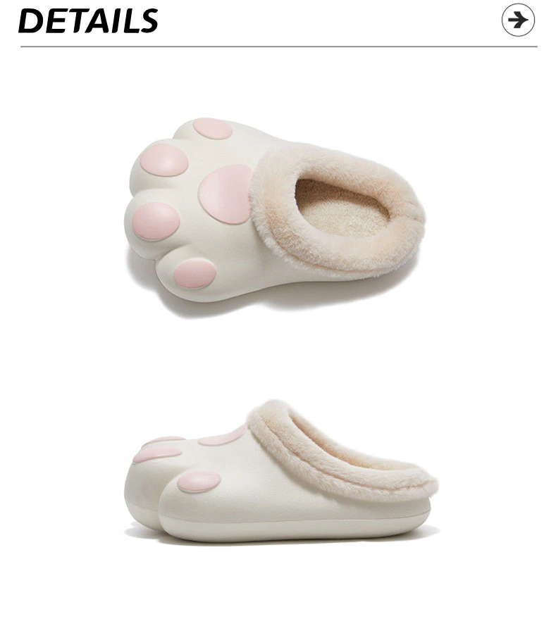Plush Cat Paw Slippers with Fleece Lining – Cozy Winter House Shoes for Women & Men