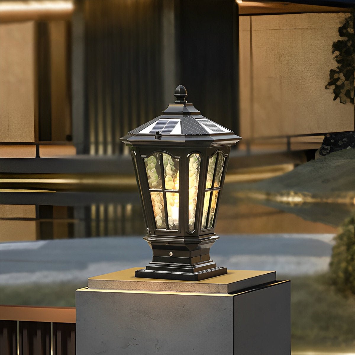 Solarhekpaallamp van gegoten aluminium 43 cm hoog, warm-witte led-lantaarn, waterdicht voor oprit, terras, pilaar, tuin, pad, poortpaal, buitenverlichting | Thomler