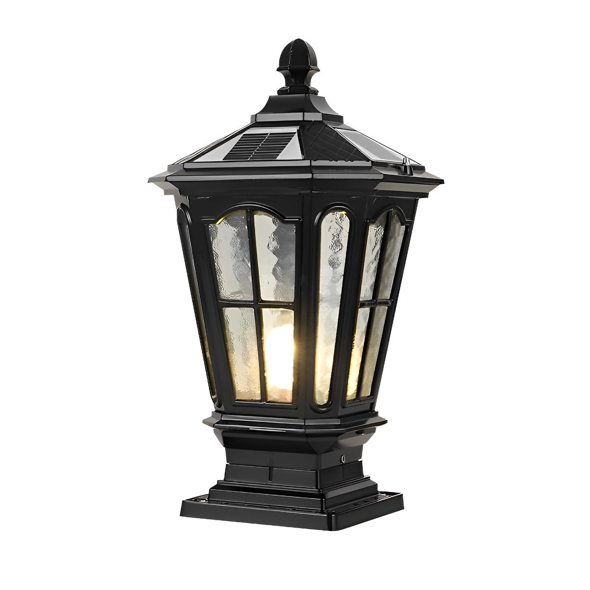 Solarhekpaallamp van gegoten aluminium 43 cm hoog, warm-witte led-lantaarn, waterdicht voor oprit, terras, pilaar, tuin, pad, poortpaal, buitenverlichting | Thomler
