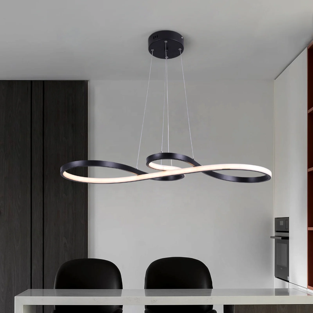 Modern Circle Hanging Fixture with Remote Dimming for Dining Room & Kitchen Island Adjustable Height 47 in Black White Gold Finish Contempor | Thomler