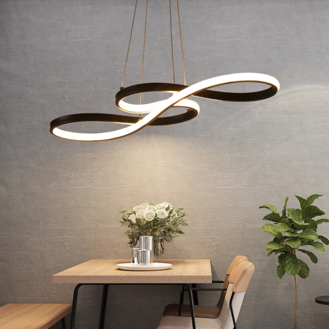 Modern Circle Hanging Fixture with Remote Dimming for Dining Room & Kitchen Island Adjustable Height 47 in Black White Gold Finish Contempor | Thomler