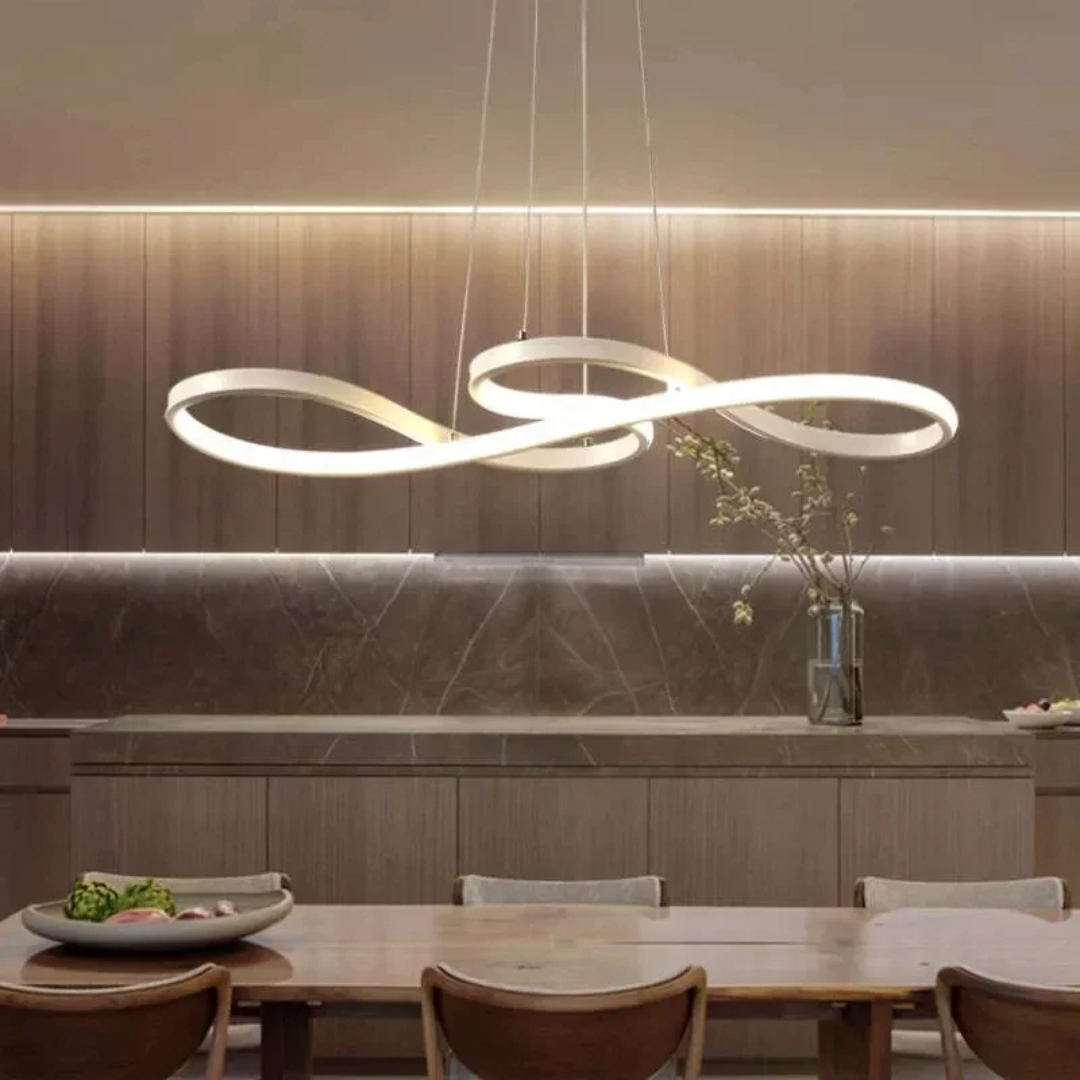 Modern Circle Hanging Fixture with Remote Dimming for Dining Room & Kitchen Island Adjustable Height 47 in Black White Gold Finish Contempor | Thomler